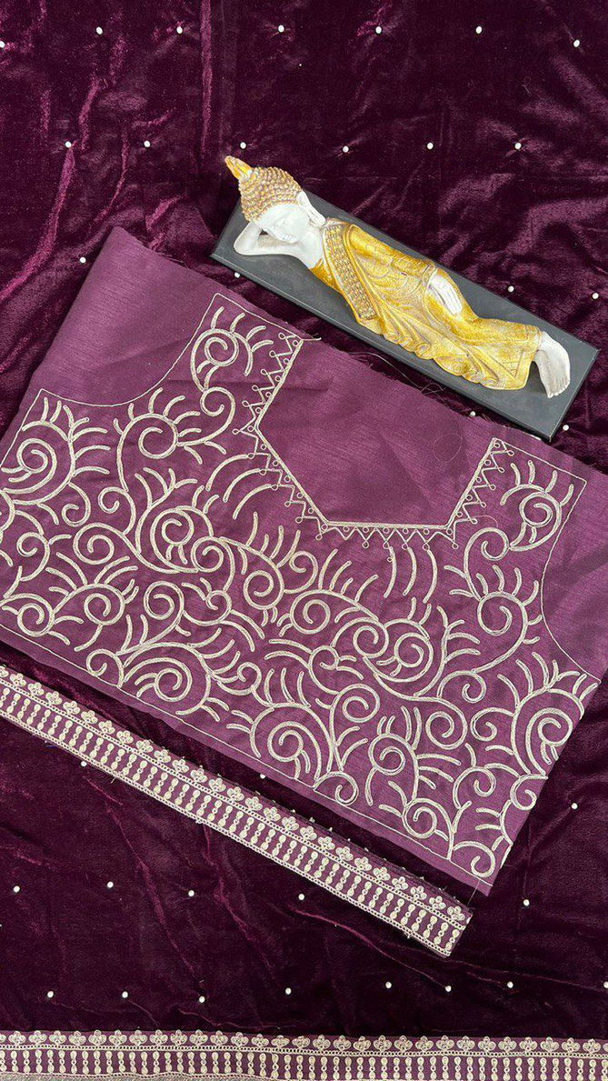 AK 1569 Viscose Velvet Embroidery Designer Saree Wholesale Clothing Suppliers In India